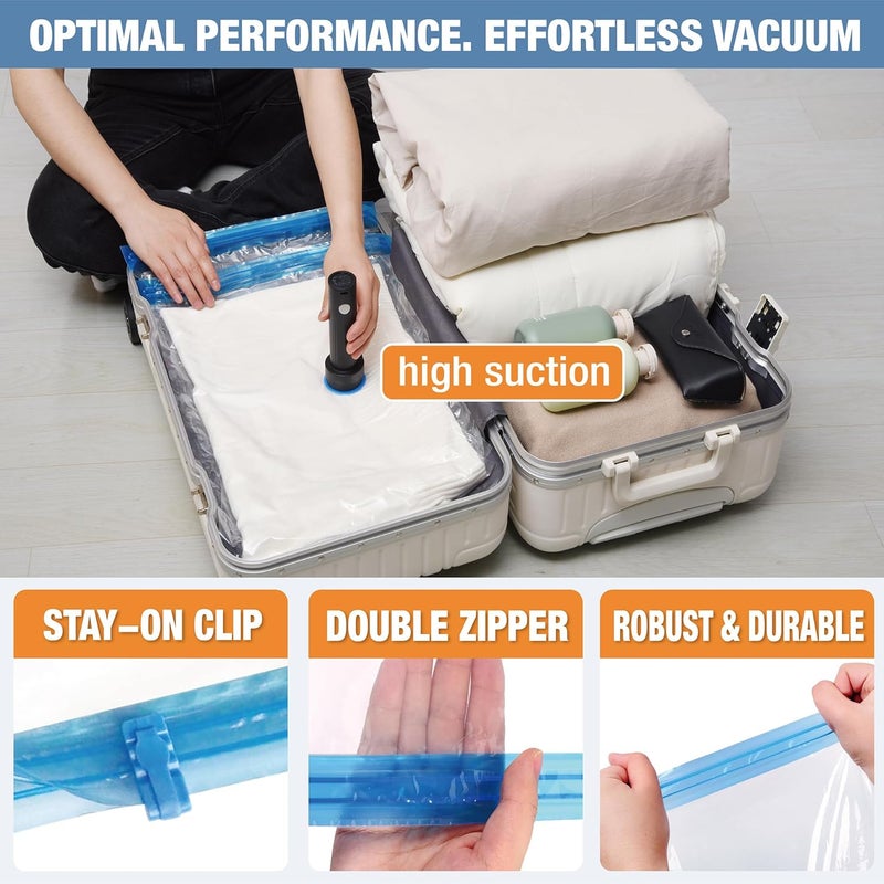 Roomimaster 15 Pack Travel Vacuum Storage Bags with Rechargeable Wireless Electric Pump, Travel Packing Bags for Luggage and Suitcase, Carry-on Size Compression Space Saver for Clothes and Clothing - Image 5